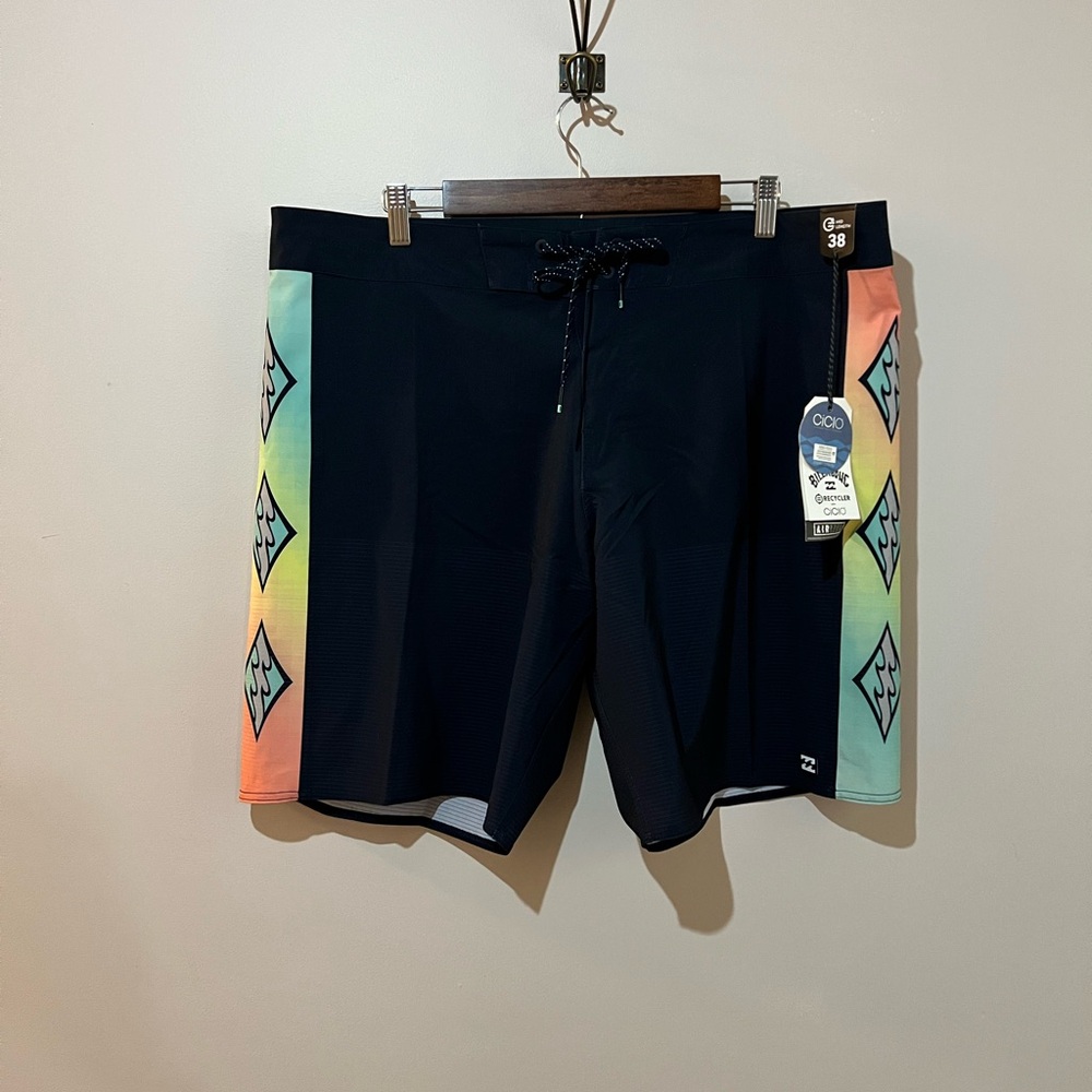 Billabong Men's Blue Swim Shorts with Multicolor Accents